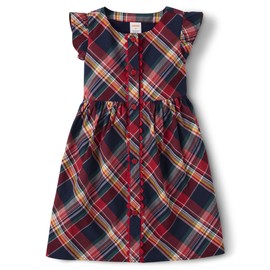 Gymboree,and Toddler Flutter Sleeve Dress,Red Plaid,5T