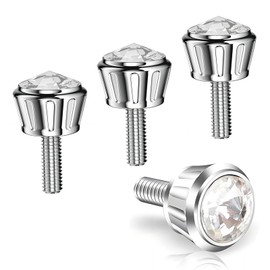 Bawkars 4 PCS License Plate Screws Fastener Kit, Bling Crystal Rhinestones Anti Theft Screw Caps, Aluminum License Plate Frame Decorative Bolt Kit, Universal Diamond Screw Caps for Most Cars (White)