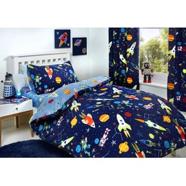 Bedlam - Supersonic - Glow In The Dark Duvet Cover Set, Junior Bed Size, Blue Bedding