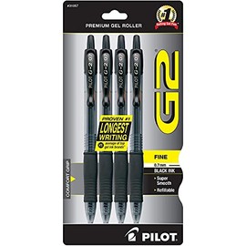 Pilot - Bolgrafos en gel G2, con punta rodante, recargables y retrctiles de alta calidad, punta fina, tinta negra, paquete de 4 unidades (31057)      