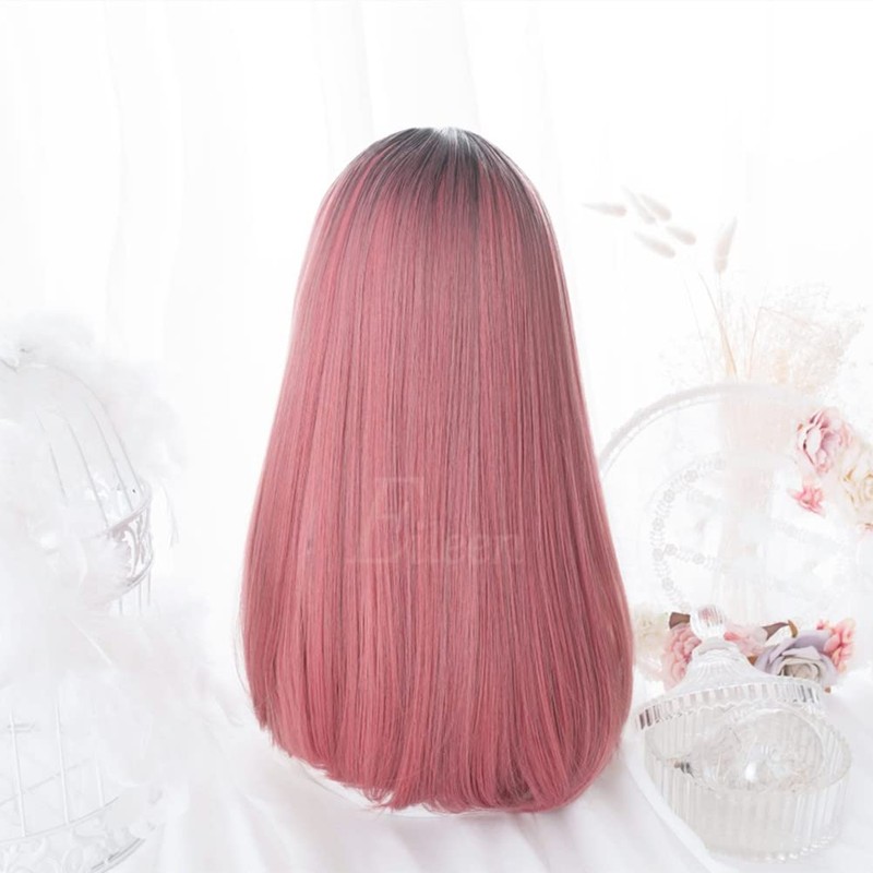 Semi-Long Murasaki Pink Wig, Women's, Straight, Natural, Harajuku Style, Popular,