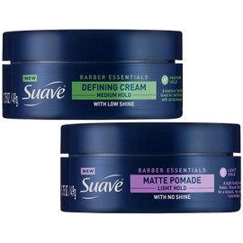 Suave Barber Essentials Variety 2-Pack – Matte Pomade for Men, Light Hold, No Shine + Defining Cream, Medium Hold, Low Shine, 1.75 Oz Ea