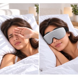 3D Contoured Sleep Mask with Deep Eye Cups, Light-Blocking Memory Foam Eye Mask with Adjustable Strap for Travel, Naps and Shift Work