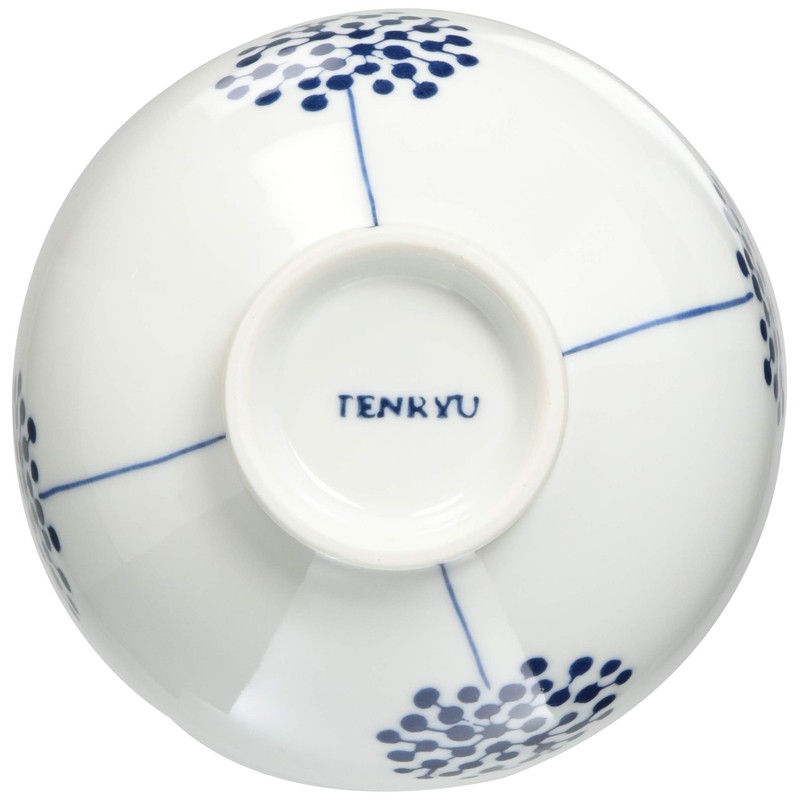 Hasamiyaki Tenryu Pottery Flower Rice Bowl, Blue Flower