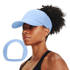 BUTITNOW New Upgraded Women Backless Baseball Cap High Ponytail Snapback Curl Caps Adjustable High Messy Bun Ponycap, Sky Blue, Medium
