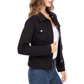 Juicy Trendz Women Relaxed Fit Denim jacket Button UP Lightweight Long Sleeve Ladies Stretch Trucker Jean Jackets Black M