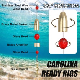 Carolina Rig for Fishing, 5pcs Bass Fishing CRR Carolina Ready Rigs with Fishing Weights Sinkers Size 1/4 3/8 1/2 3/4 1oz Saltwater Fishing Rigs Catfishing Tackle