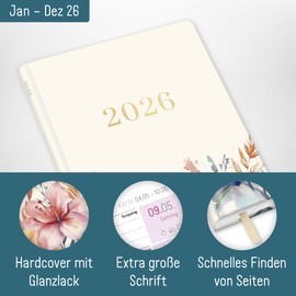 Häfft® Large Print Calendar 2026 with Extra Large Font & Numbers - Hardcover Weekly Planner "Hibiscus" - Sustainable & Climate Friendly