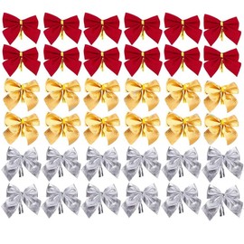 Christmas Bows Bowknots Pack of 36 Christmas Bow Ribbon Bow Red Silver Gold Ribbon Arches Ornaments for Tree Decoration Christmas Decoration Gift Packaging