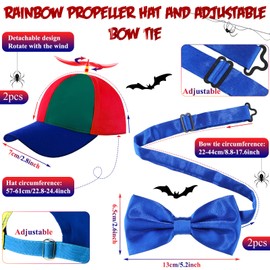 Eurzom 6 Pcs Propeller Hat, Bow Tie and Adjustable Elastic Y Back Style Suspenders Set Helicopter Hat for Adult (Blue Rim)