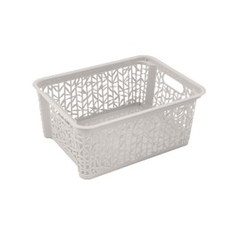 BranQ – Home essential Universal, multifunctional, adjustable storage basket in bamboo design, BPA-free plastic, size M - 5.4 litres, 1 piece, cream