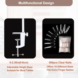 Practice Hand for Acrylic Nails with 500 Pcs Nails,Silicone Nail Practice Hand Stand, Flexible Bendable Nail Training Mannequin Hand for Nails Practice Nail Art Tools Single Right Hand Tan