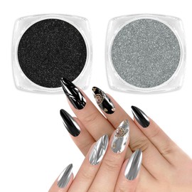 Allstarry Chrome Nail Powder 2pcs Black Silver Metallic Mirror Effect Dust Glitter Glazed Manicure Decoration Reflective Pigment for Gel Polish Nail Art Decoration- Milky Trajectory