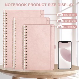 AHGXG Graph Paper Notebook - Spiral Notebook Hardcover Leather Journal 140 Pages, B5 Large Grid Notebook 7.6" x 10", 100 GSM Thick Paper, for School Writing Graphing Engineering Math, Rose Gold