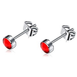 FACOKO Women Titanium Stud Earrings, Hypoallergenic Non-Nickel Earrings, Light Siam 5mm Red Earring Studs for Sensitive Ear, Dainty Earrings Stud