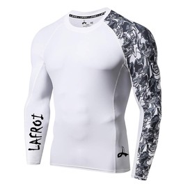 LAFROI Men's Long Sleeve UPF 50+ Baselayer Skins Performance Fit Compression Rash Guard-CLYYB Asym Skull Size LG