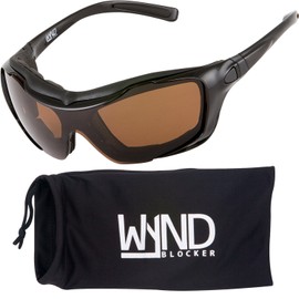 WYND Blocker Polarized Large Motorcycle Riding Sunglasses Sports Wrap Glasses, Black, Polarized Amber