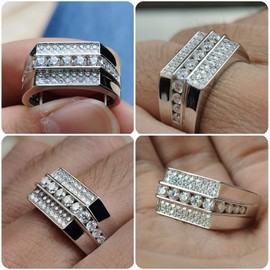 Heinlov Moissanite Wedding Band for Man D Color VVS1 925 Sterling Silver Engagement Rings Pave Round Eternity Promise Ring Size 11