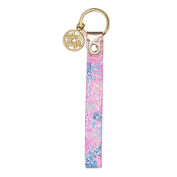 Lilly Pulitzer Durable Leatherette Strap Key Chain, Cute Wristlet Keychain Accessory with Metal Ring, Splendor in the Sand