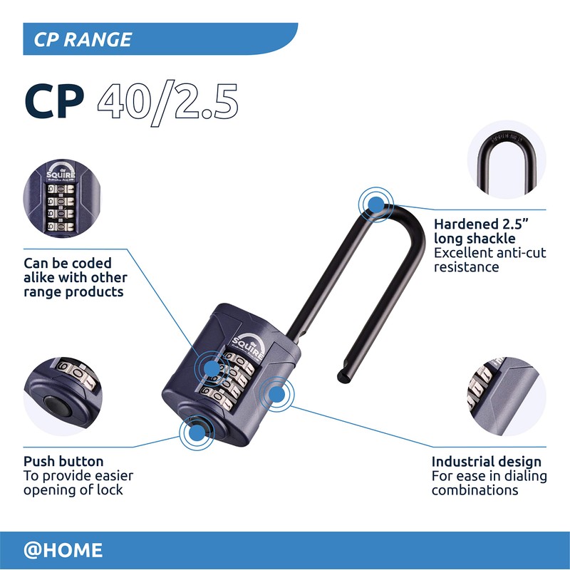 Squire Heavy Duty Padlock (CP40/2.5) - Toughest Extra Long Shackle