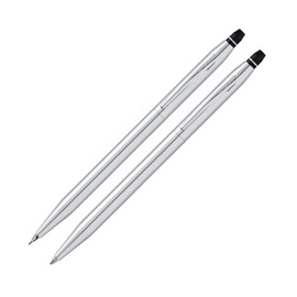 Cross Click Polished Chrome Refillable Ballpoint Pen and 0.5MM Mechanical Pencil Set in in Premium gift box