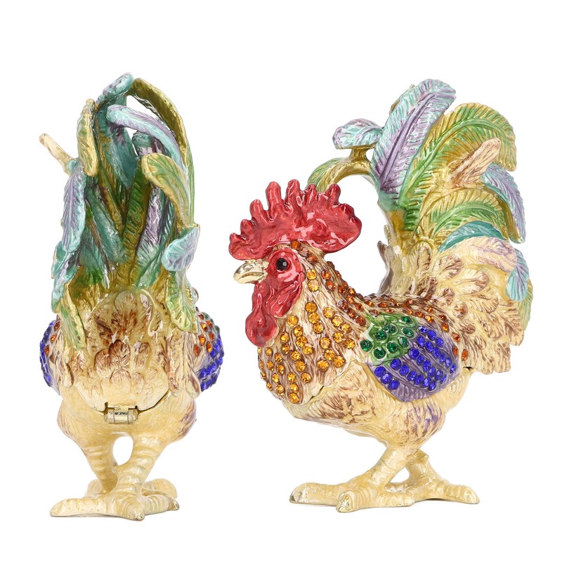 Rooster Trinket Box Embedded Rhinestone Alloy Bright Colors Wide Application