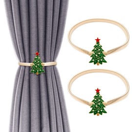 2 Pack Christmas Curtain Tieback Buckle Aluminum Alloy Spring Design Curtain Holdback Carving Design Christmas Curtain Ties for Drapes Curtain Ties Backs Modern Style Curtain Holdback Decor (Tree)