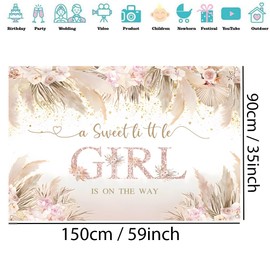 A Sweet Little Girl is on The Way Baby Welcome Backdrop Pink Flowers Baby Shower Photography Background Flower Baby Girl Party Decorations Party Banner Fabric Sign Poster