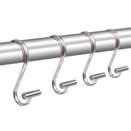 Metal Shower Curtain Hooks,Rust Proof Shower Curtain Rings for Bathroom,T-Bar Decorative Shower Curtain Hooks for Shower Rod,Set of 12(Chrome)