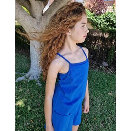 Arshiner Girls Dress with Shorts Casual Summer Spaghetti Straps One Piece Romper Dresses with Pockets for Kid 5-15 Y Royal Blue