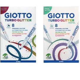 Giotto Turbo Glittered Felt-Tip  Pens – 2 Pack:Glitter Colors + Pastel Glitter + 3  Balloons