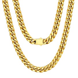Mens Cuban Link Chain Necklace,Gold Cuban Chains,7mm Wide Hip Hop Mens Gold Jewelry,18"