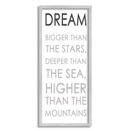 Stupell Industries Dream Bigger Than The Stars Motivational Kids Phrase, Designed by Anna Quach Gray Framed Wall Art, 10 x 24, Grey