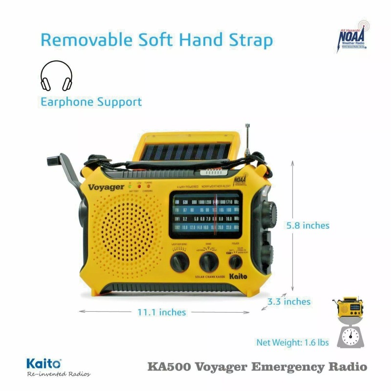 Kaito KA500 AM FM Shortwave Solar Crank Emergency Weather Alert