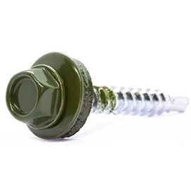 4.8mm x 35mm Chrome Green Self-Drilling Roofing Screws Farmer Screws with EPDM Sealing Washer Painted RAL 6020 (Pack of 50)