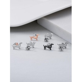 Seiyang Dachshund Earrings 925 Sterling Silver Puppy Stud Earrings Dog Earrings Dachshund Jewellery Gift for Women Dog Lovers, Black