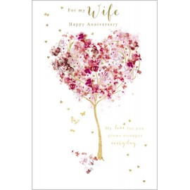 Abacus Cards Wife' Wedding Anniversary Card - Pink Blossom Tree Embossed with Foil - Eco-Friendly & Recyclable