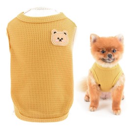 SMALLLEE_LUCKY_STORE Cute Bear Waffle Knit Tank Top Puppy T-shirt for Small Dogs Cats Boy Girl Stretchy Tee Shirt Vest Yorkie Chihuahua Pet Summer Clothes,Yellow,M