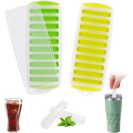 Long Ice Stick Tray Silicone with Lid,Water Bottle Ice Cube Tray with Easy Push and Pop Out Material, Ideal for Sports and Water Bottles (Green + Yellow)