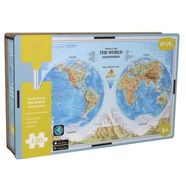 EXERZ 120 Piece Wooden Puzzle A3 (41 x 29 cm) with Earth Hemispheres Interactive AR Function for World Maps with Free iOS App