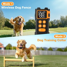 PcEoTllar 2 in 1 Wireless Dog Defence & Dog Training Collar, Electric Fence for Dogs, with Remote Control 3 Training Modes, IPX7 Waterproof Collar, 33ft-1000ft Range, for Small Medium & Large Dogs