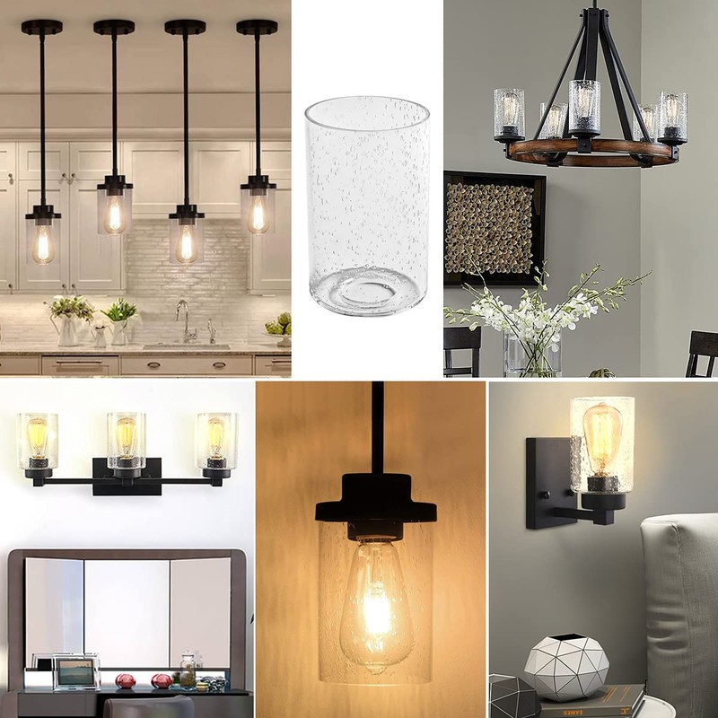Clear Bubble Seeded Glass Shade, Cylinder Glass Lamp Shade Light