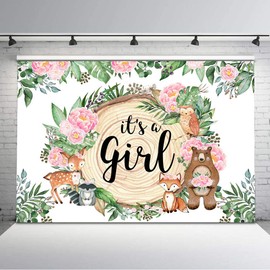 Avezano 8x6ft Girl Woodland Baby Shower Backdrop It's A Girl Woodland Animals Baby Shower Background Vinyl Safari Floral Baby Shower Backdrops Decorations