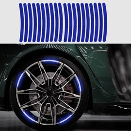 Tecledsn 20PCS Reflective Car Wheel Decorative Stripe Stickers, Wheel Rim Decal, Car Wheel Night Safety Warning Stickers, Car Exterior Accessories Wheel Rim Tape Universal for Most Vehicles (Blue)