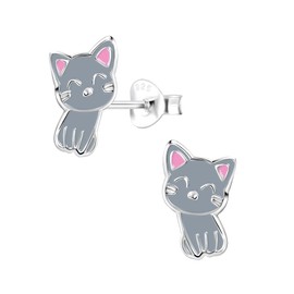 FIVE-D Children's Earrings Small Cat 925 Silver in Jewellery Case, Sterling silver
