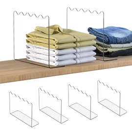 OKPOW Shelf Dividers Closet Organizer - 10" Tall X 12" Deep Acrylic Clear Sturdy Separate for Clothes Purse - Adjustable Space Saver Easy Install for Home Organization Enthusiasts 4 Pack