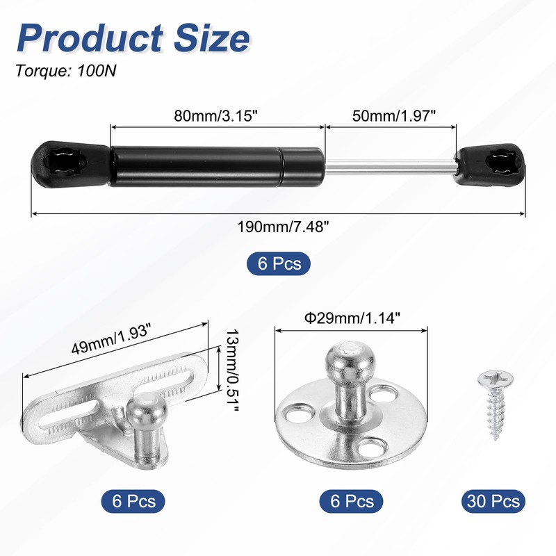 sourcing map 6Pcs Lid Support Hinges, 6 Inch 100N Gas