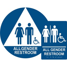 ADA All Gender Restroom Sign Bundle, Door and Wall Sign with Braille
