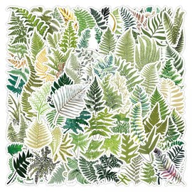 100 Pieces Fern Stickers - Green Fern Leaf Water Bottle Stickers Waterproof Laptop Cell Phone Guitar Scrapbook Green Plant Leaf Stylish and Beautiful Vinyl Stickers