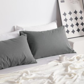 Ntbay Queen Size Stone Washed Cotton Pillowcases, 2-Pack Vintage Style Breathable Pillow Cases, 20x30 Inches, Grey